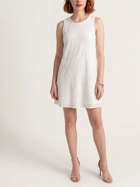 Calvin Klein White Eyelet Sleeveless Mini Trapeze Graduation Dress Honeymoon
